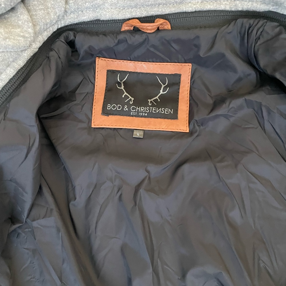 Bod & Christensen Brown Lambskin Leather Moto Jacket- Detachable Hood Lg - Picture 4 of 6